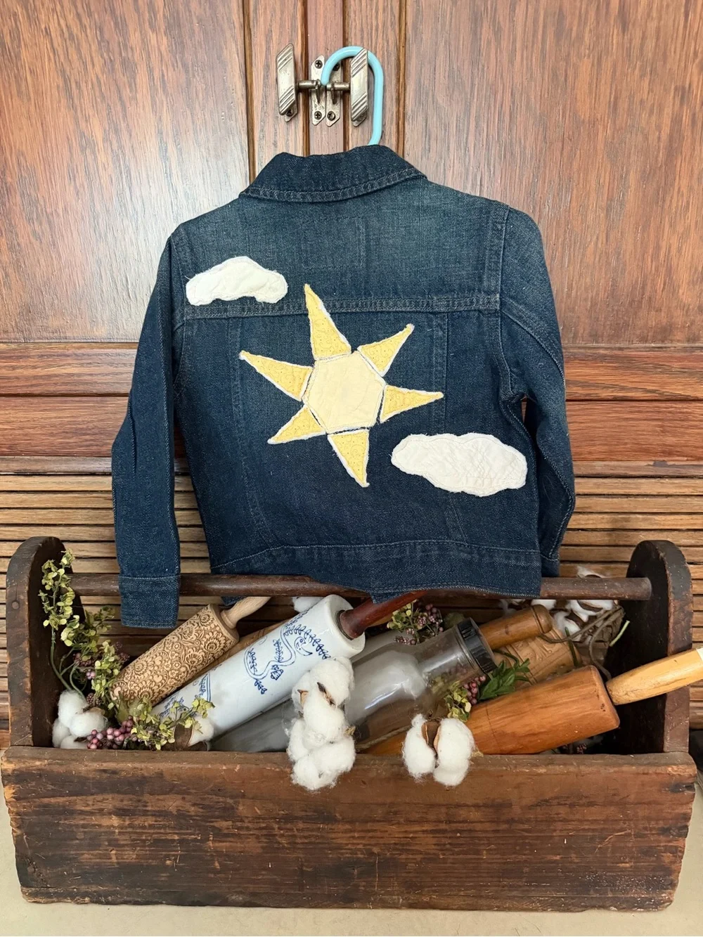 The Children's Place Dark Denim Jacket with handmade Butterfly & Floral Patches